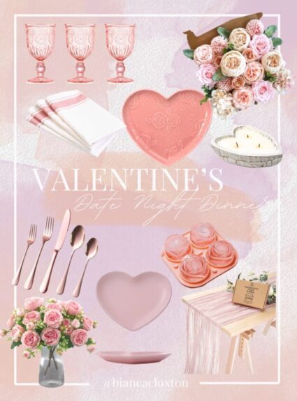 Valentines Date Night Dinner Item Collage